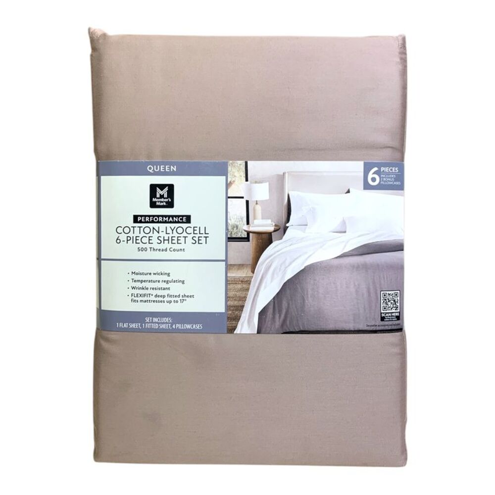 Mocha Delight - Member's Mark 500TC Performance Cotton-Lyocell Sheet Set, 6 Piec
